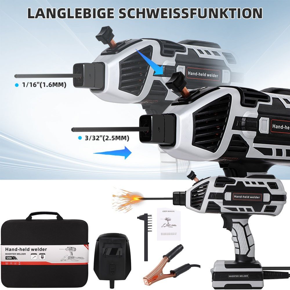 PRIISF Inverterschweißgerät Lichtbogenschweißgeräte Tragbare Handschweißgerät IGBT Wechselrichter, 20-120ampfbarem Ausgangsstrom, 6 Variable Stromanpassung, geeignet für 1/16"-3/32" (1-2,5mm) Schweißstangen, Tragbar 4600W Arc Schweißmaschine,1.8 kg Ultraleichter schweissgerät