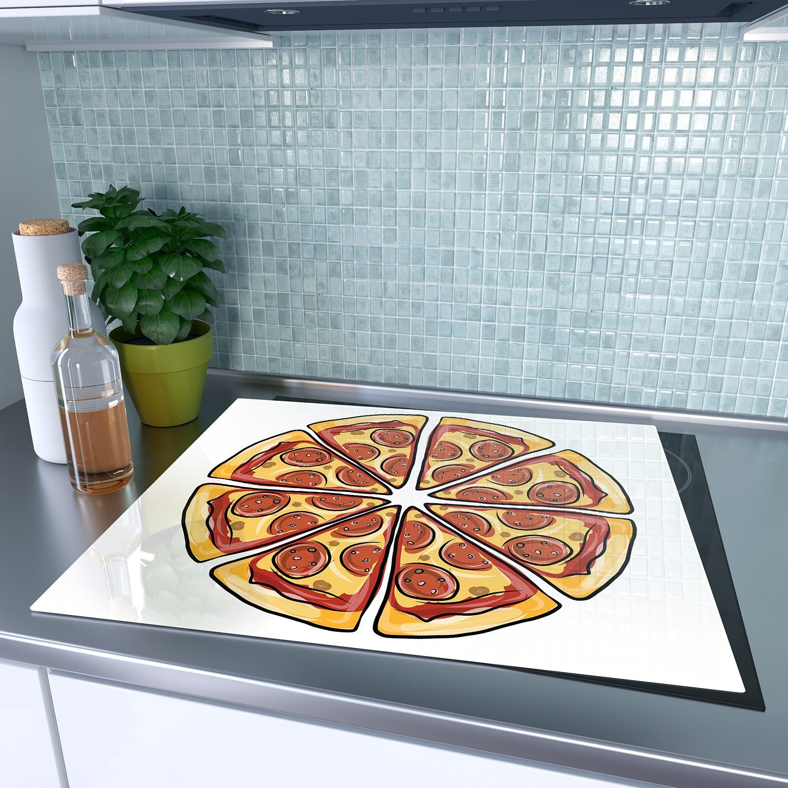 Pizzaecken aus Spritzschutz Design, Glas, Primedeco Herd-Abdeckplatte (1 Herdabdeckplatte tlg) Glas