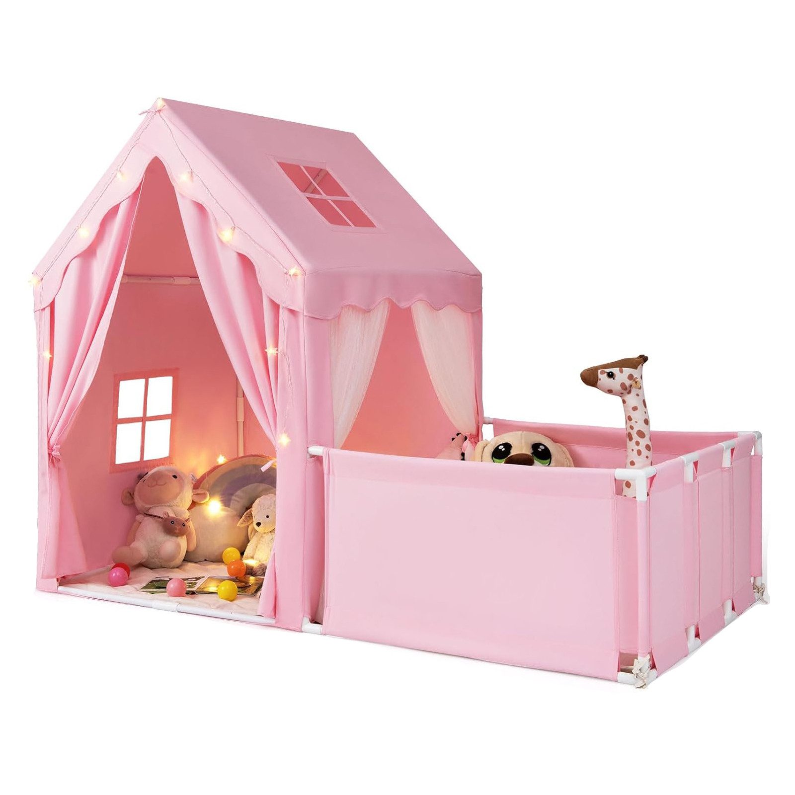 KOMFOTTEU Spielzelt Kinderzelt mit Spielbereich, Hof, Sternenlichter, Wasch günstig online kaufen