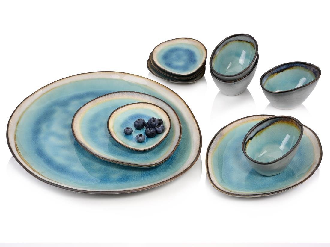 SÄNGER Servier-Set Capri, Steingut, (Set, 11-tlg., 1x Servierplatte,2x Dessertteller,4x Dipschale,4x Unterteller), Handmade, Premium Collection