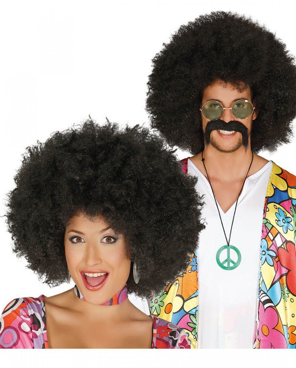 Horror-Shop Kostüm-Perücke Afro Perücke schwarz für Hippie Motto Party & Fasc