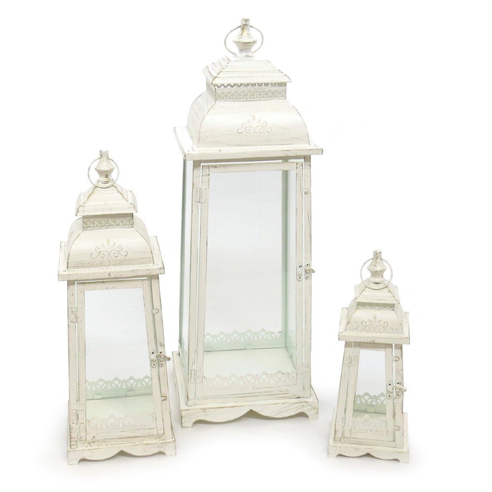 Grafelstein Kerzenlaterne 3tlg. Set Laterne LUGANO creme weiß antik aus Met günstig online kaufen