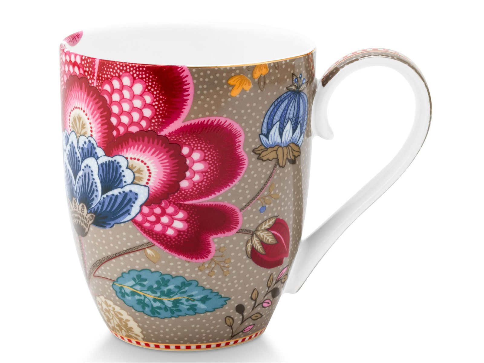 PiP Studio Becher Blooming Tales Fantasy Khaki Henkelbecher XL 0,45l, Porzellan