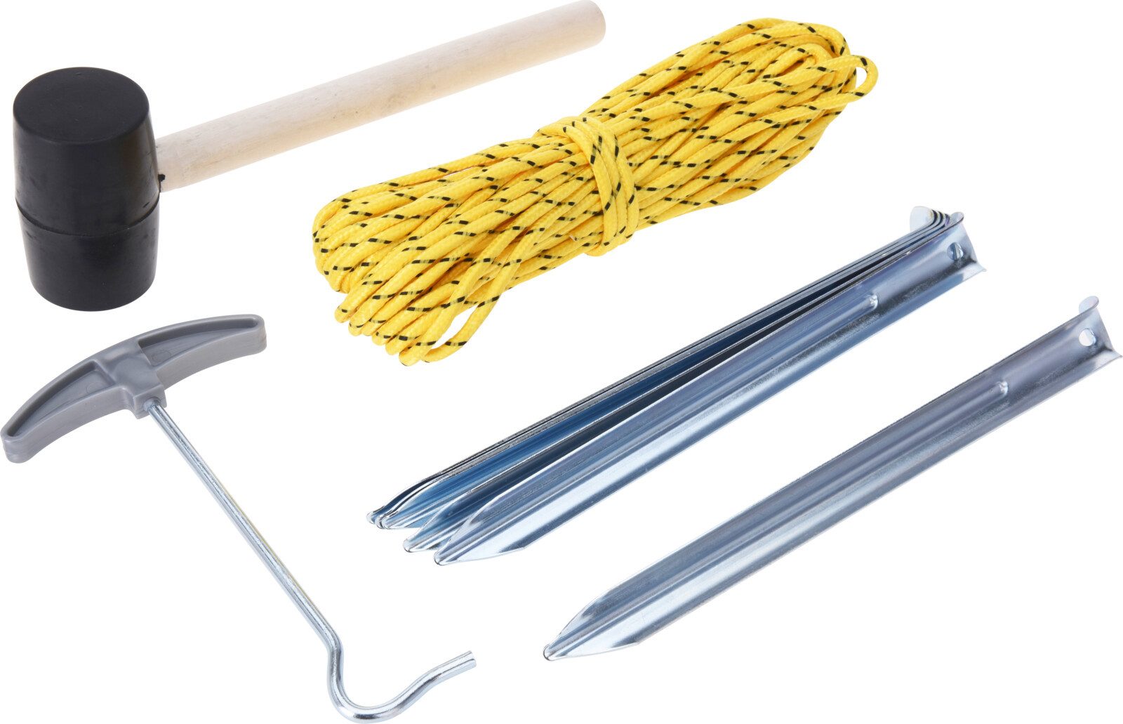 Koopman Zelthering Abspannset Zelthering Abspannseil Gummihammer 9tlg, (Set, 9-St., Packung), Campingset, Hering, 20m Seil, Spann / Zughaken – Bild 2 von 4