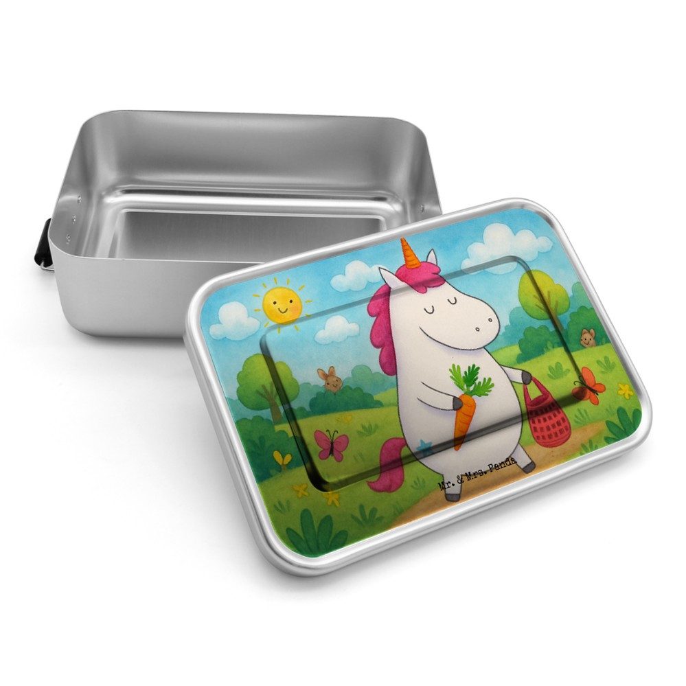 Mr. & Mrs. Panda Butterdose Einhorn Vegan Design, Lunchdose, Weiß, Gesund essen, Veganer, Brotdos, Premium Aluminium, (Packung), Veganer Snack Dose Veganismus