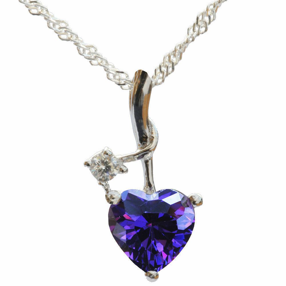 HOPLO Herzanhänger Anhänger Herz mit violettem Zirkonia Herz und weißem Zirkonia Stein mi
