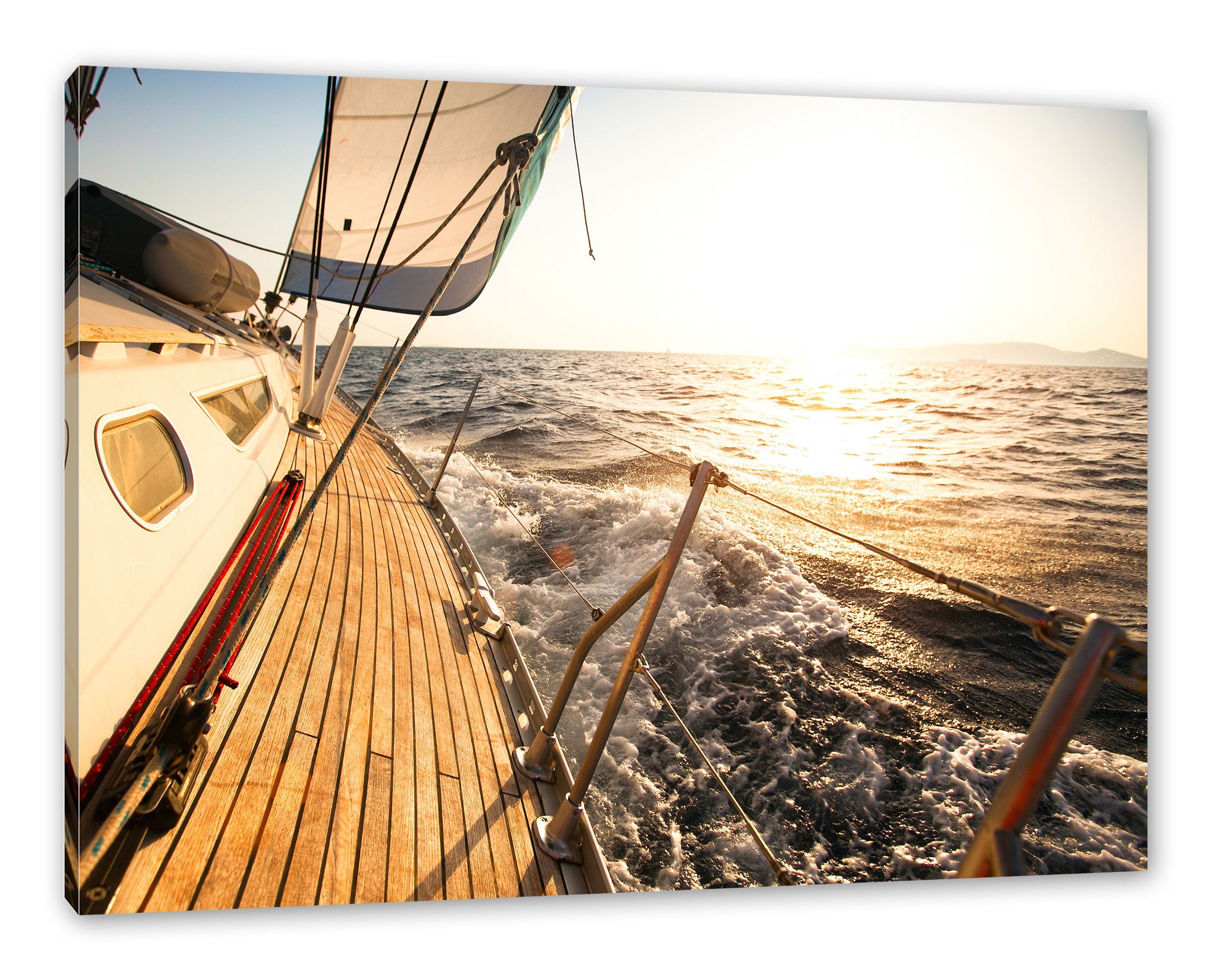 Meer, fertig Pixxprint bespannt, St), im (1 Leinwandbild Meer Zackenaufhänger inkl. Segelboot im Leinwandbild Segelboot