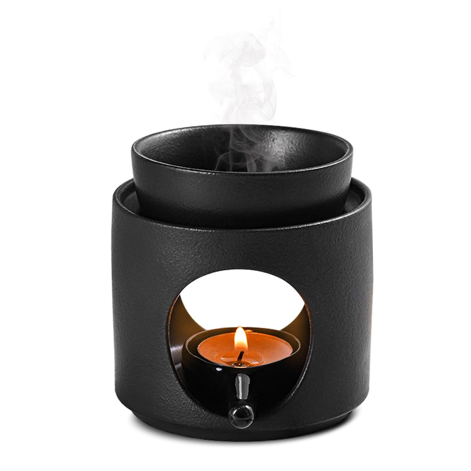 FOUORTUNATE-BEE Duftlampe Keramik Duftlampe in Matt-Schwarz, Aromalampe und Teelichtofen