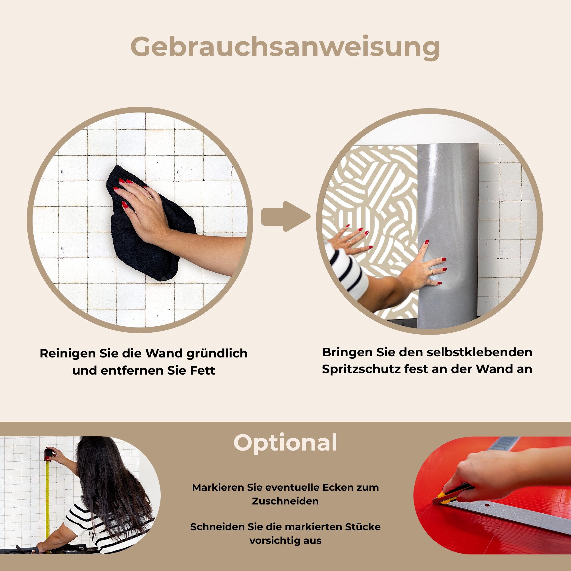 KitchenYeah Küchenrückwand selbstklebend (keine Folie) Abstrakt - Modern - Beige, (1-tlg), Küchenrückwand, Spritzschutz, Kitchen, 60x30 cm