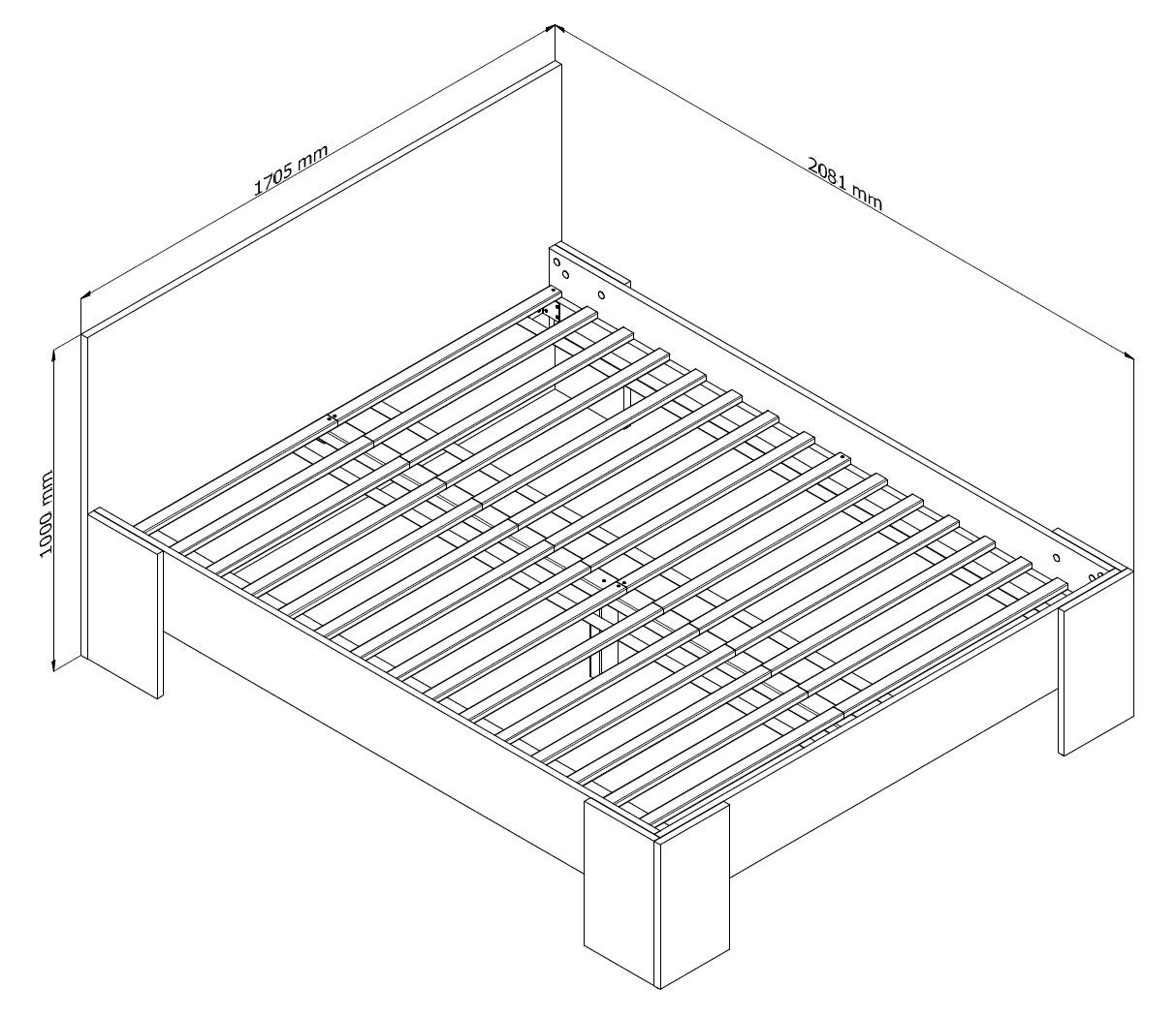 Feldmann-Wohnen Holzbett Montana (Doppelbett, 3-tlg., moderne Holzoptik, inklusive 2 Lattenrollroste), Eiche Lefkas - Liegefläche 160x200cm