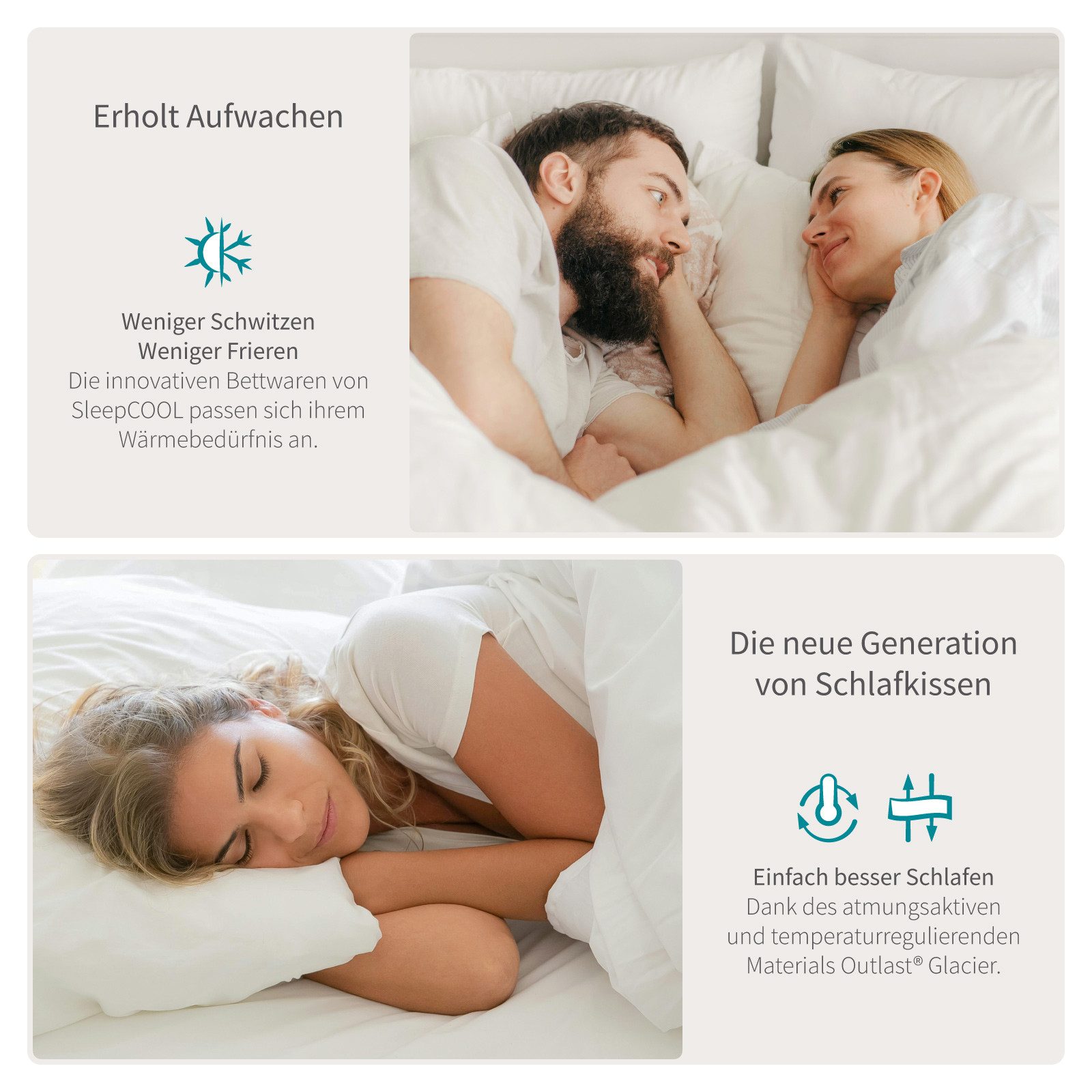 SleepCOOL Kopfkissen Kopfkissen m. Kühleffekt COOL.Cloud, Besser schlafen weniger schwitzen, Seitenschläfer, Rückenschläfer, Bauchschläfer, Hergestellt in der EU, Optimale Schlaftemperatur, Allergikerfreundlich