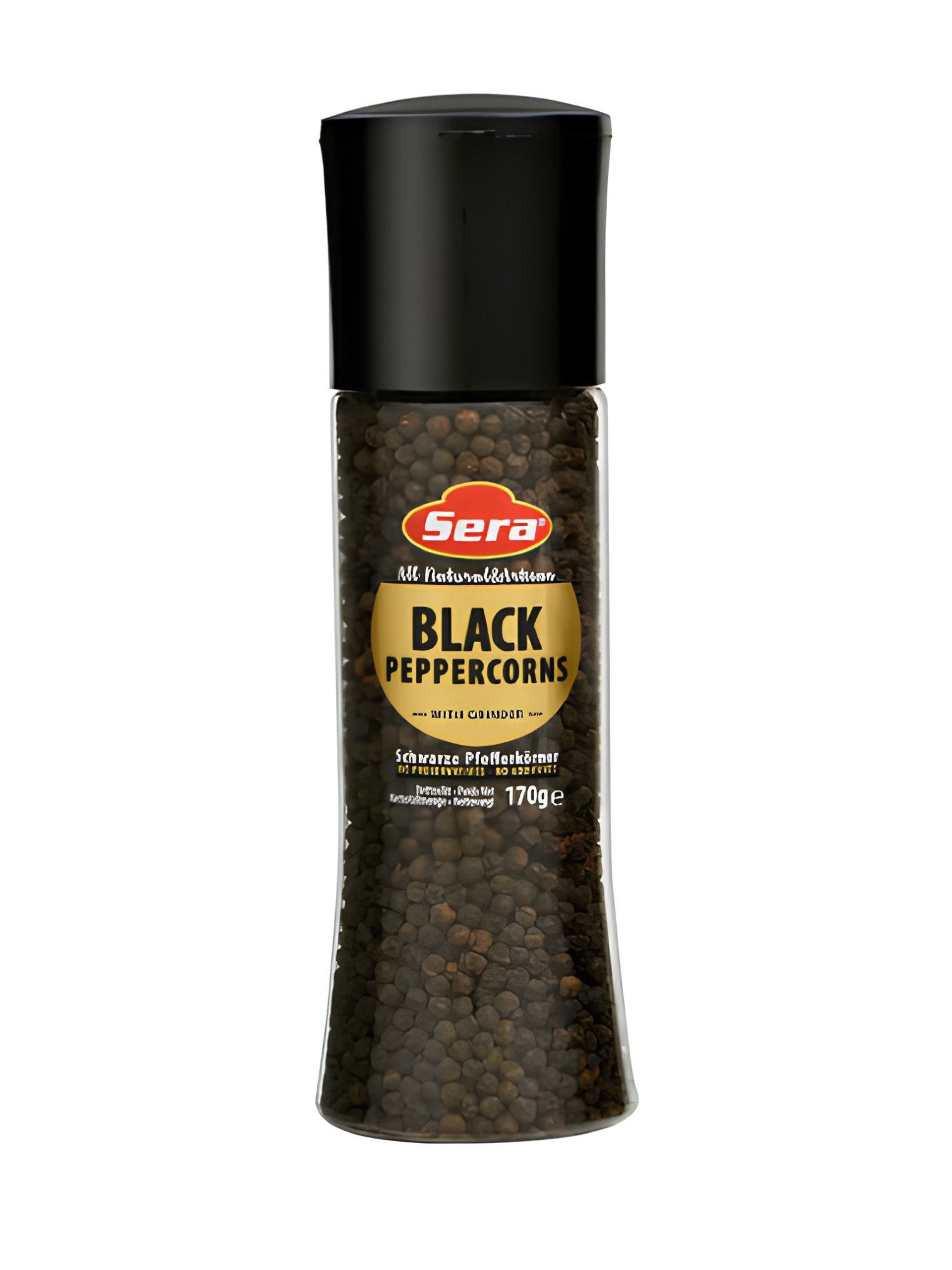 SERA FOOD Gewürz Schwarzer Pfeffer mit integrierter Mühle - 170g Aroma & Frische, 1 x 170 g, 1 St., Ohne Konservierungsstoffe, 100% Naturrein