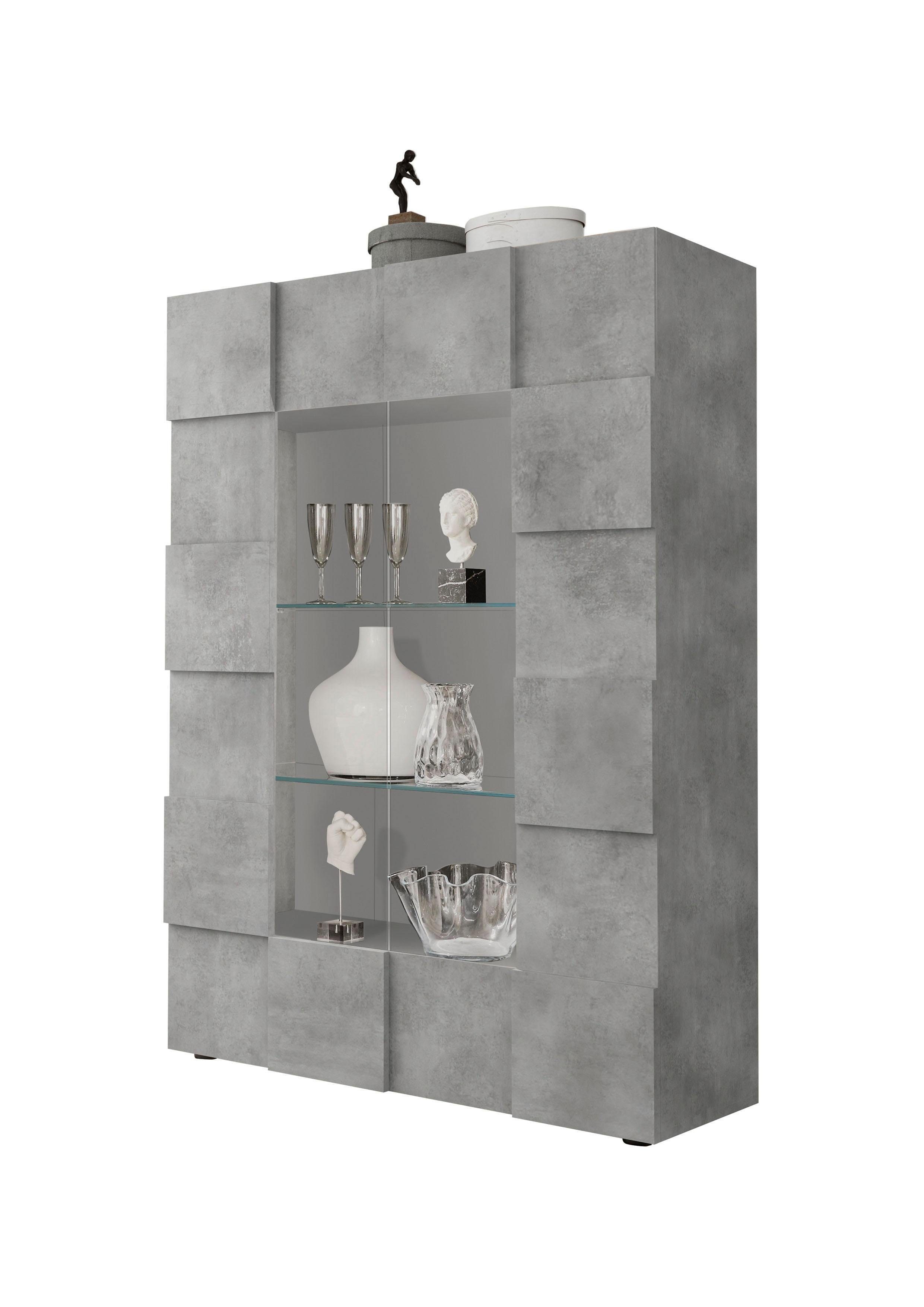 Home affaire Vitrine Dama Höhe 166 cm, Breite 121 cm, Stauraumvitrine mit 2 Türen, Standvitrine - Front in 3D-Optik, viel Stauraum, verschiedene Farben