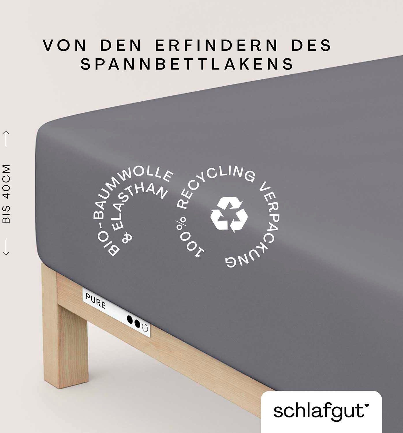 Schlafgut Spannbettlaken PURE BOXSPRING Bio-Baumwolle mit Elasthan, 170 g/m², Bettlaken, Jersey-Elasthan, Gummizug: rundum, (1 Stück), PREMIUM Boxspringbett Laken bis 40 cm Höhe, dehnbar blickdicht, straff