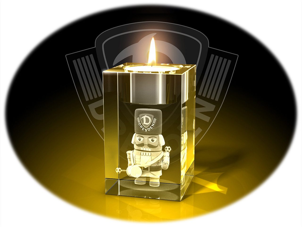 GLASFOTO.COM Teelichthalter Dynamo Dresden, 3D-Motive mit Logo, Kristallglas, Weihnachten/Ostern