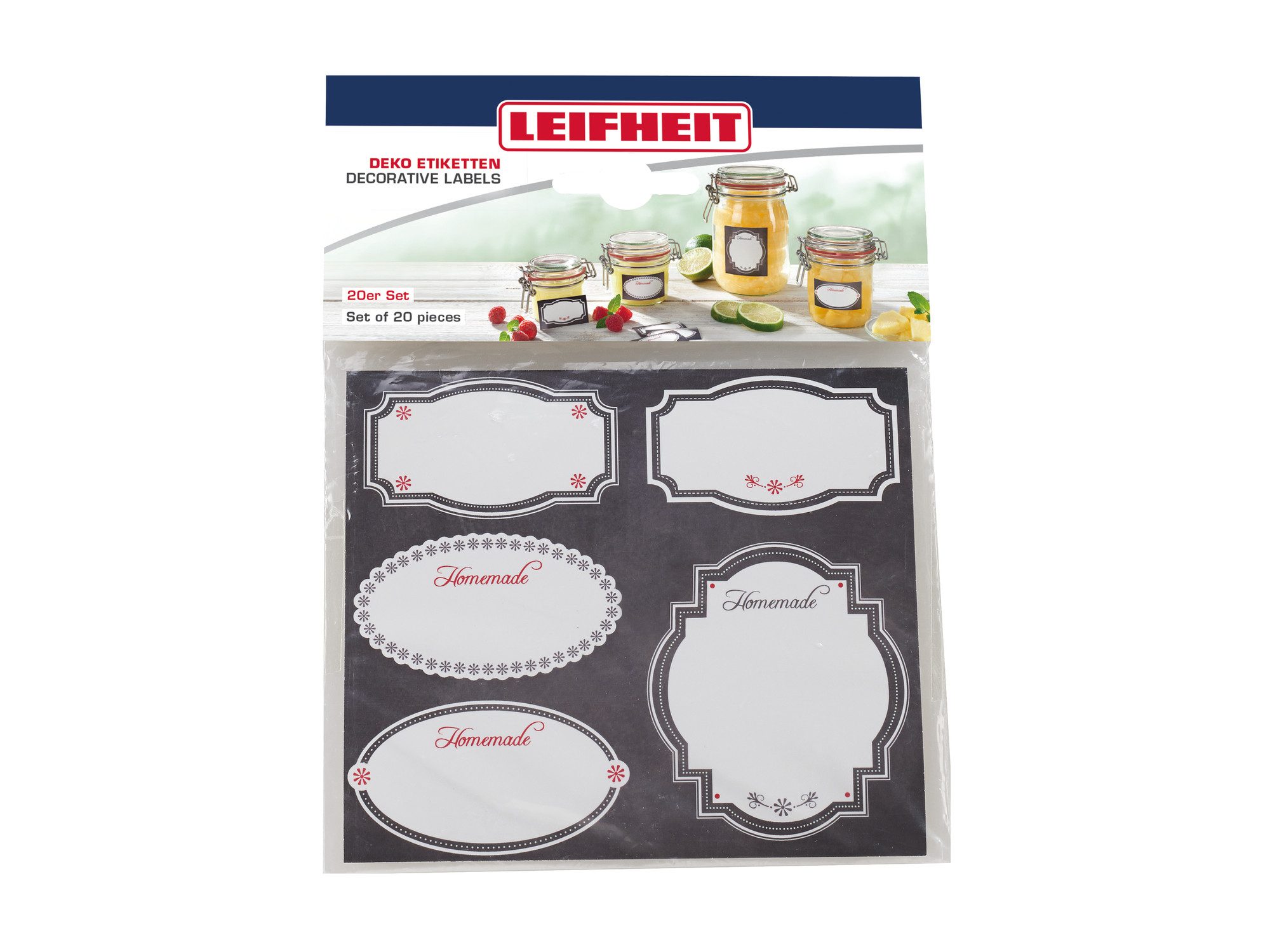 Leifheit Einmachglas Deko Etiketten Schwarz & Weiß, Papier, (20-tlg), 20 Etiketten, zum Beschriften, verschiedene Größen, selbstklebend
