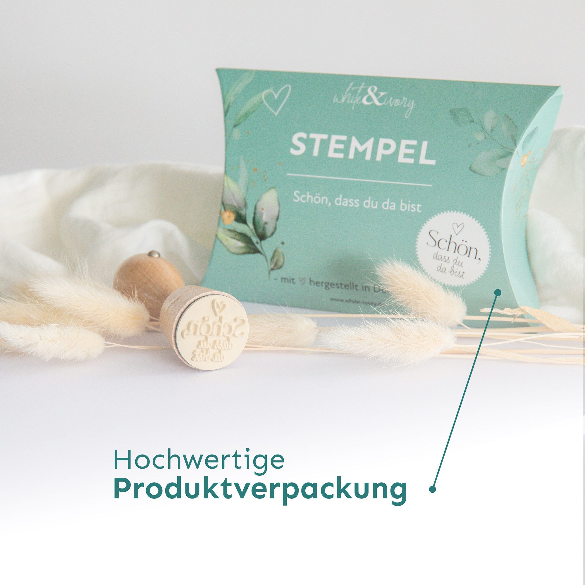 white & ivory Stempel Holzstempel „schön, dass du da bist“, Motiv: "Schön, dass du da bist"