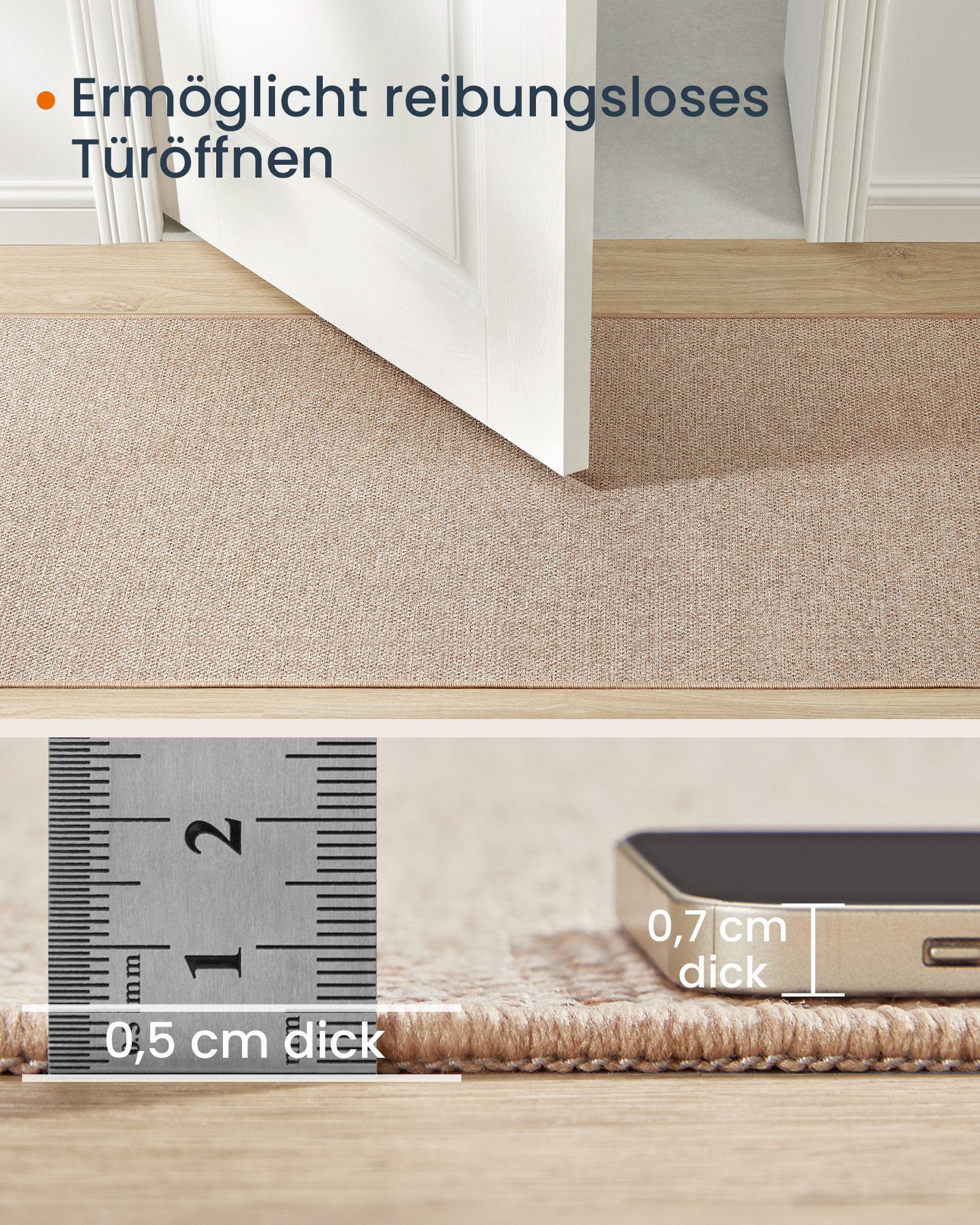 SONGMICS HOME Sisalteppich Wohnzimmerteppich, für Flur, Küche, Schlafzimmer, Esszimmer kamelbraun, Höhe: 5 mm, 80 x 200 cm, rutschfester, Jute-Optik, Dekoration – Bild 4 von 5