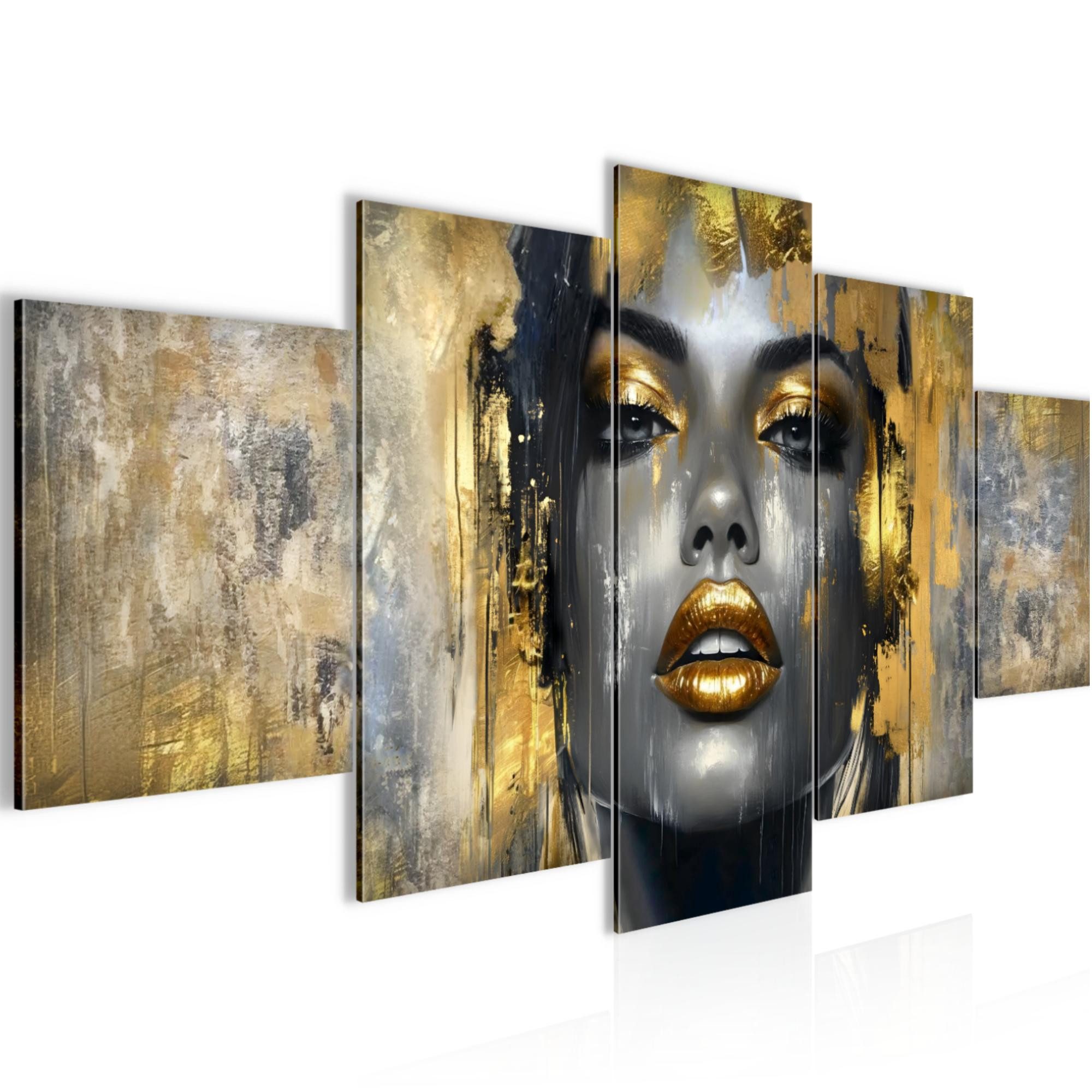 Runa Art Wandbild Bilder Fashion Frau Wanddekoration Design Schwarz Gold 052851a, 200L x 100B cm