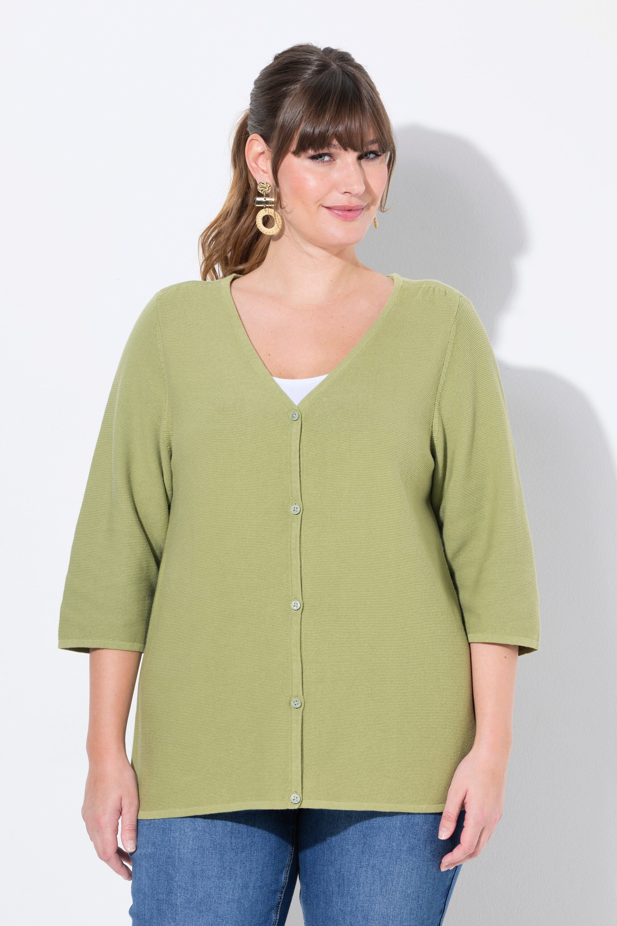 Ulla Popken Strickjacke Strickjacke V-Ausschnitt 3/4-Arm günstig online kaufen