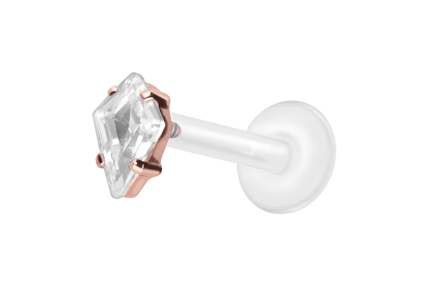 Piercing-Set PTFE Labret mit Innengewinde + Titan-Aufsatz KRISTALLRAUTE