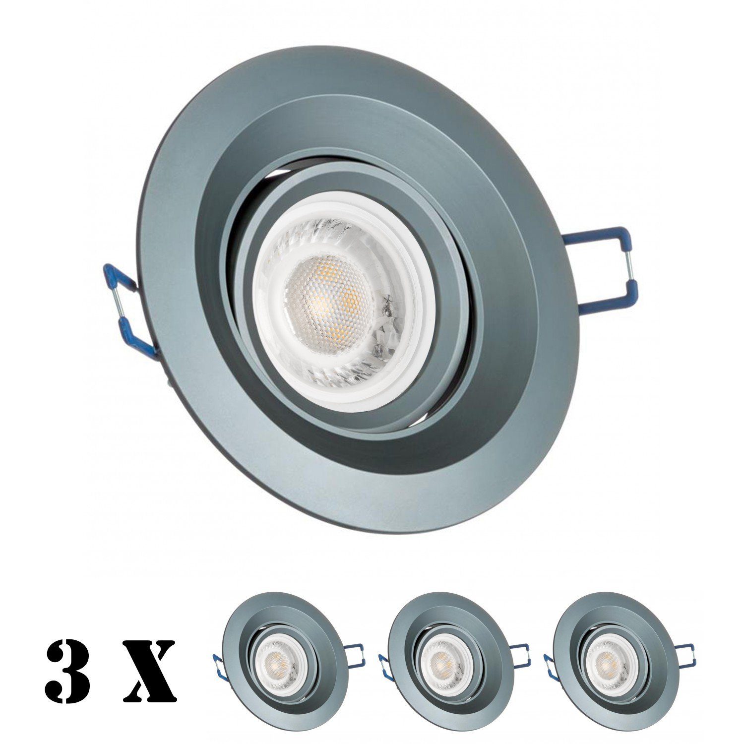 LEDANDO LED Einbaustrahler 3er LED Einbaustrahler Set extra flach in anthrazit mit 5W Leuchtmitte