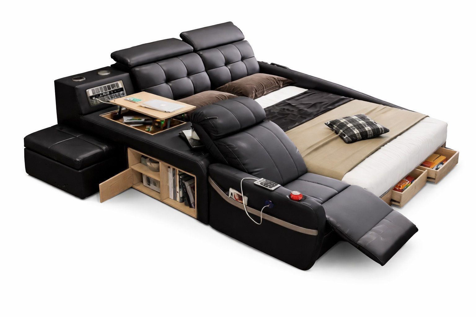 JVmoebel Multimediabett Luxus Massage Liege Modern Bett mit USB und Regal Kunstleder Sofort (1-tlg), Made in Europa