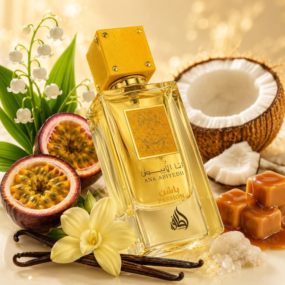 Lattafa Duft-Set Ana Abiyedh PASSION EDP 60ml Fruchtig + Parfümzerstäuber (leer) Set