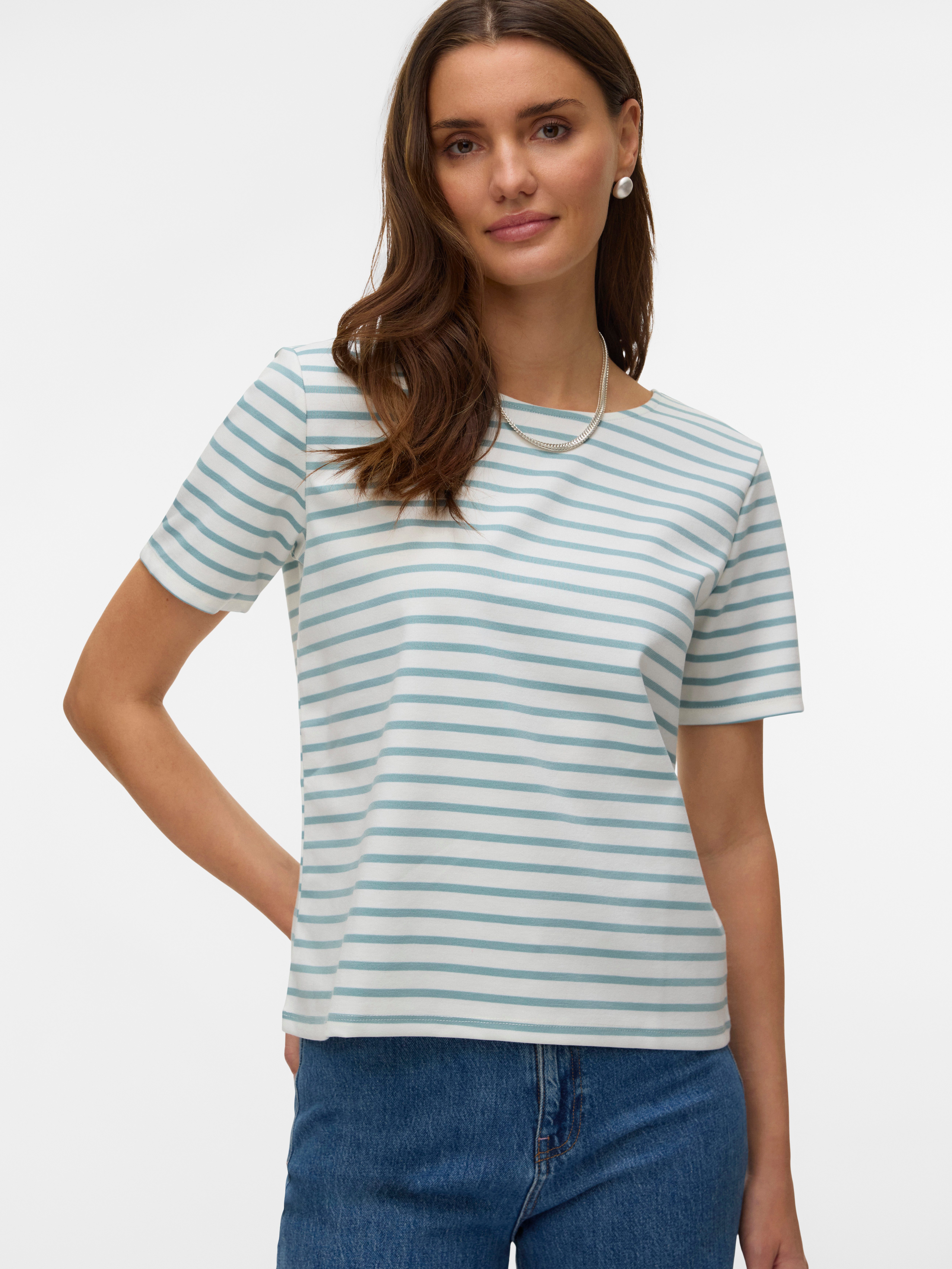 Vero Moda Rundhalsshirt VMABBY SS ZIP TOP JRS NOOS Materialmix, regular fit