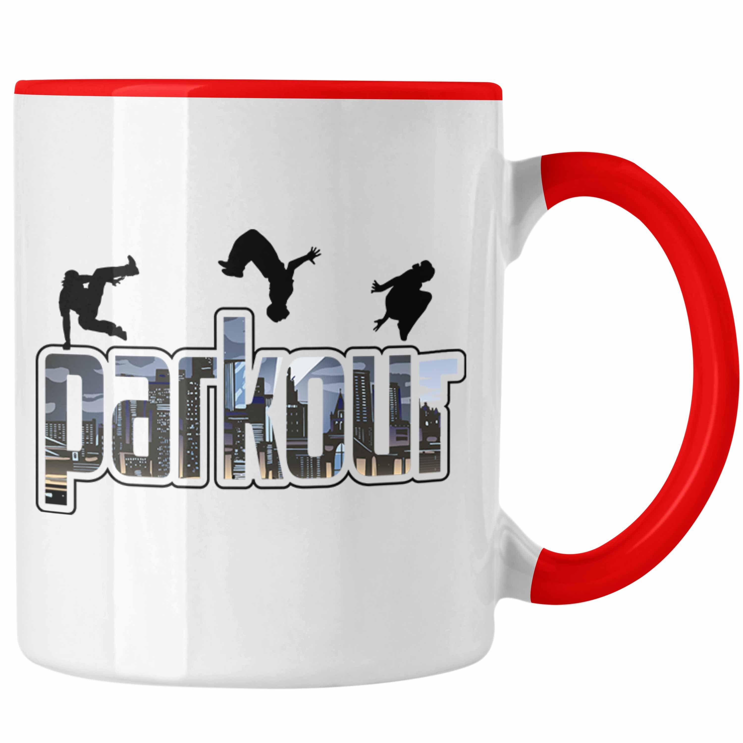 Trendation Tasse Tasse für Parkour Fans Geschenk für Urbanen Sports Sportler Freerunnin Rot