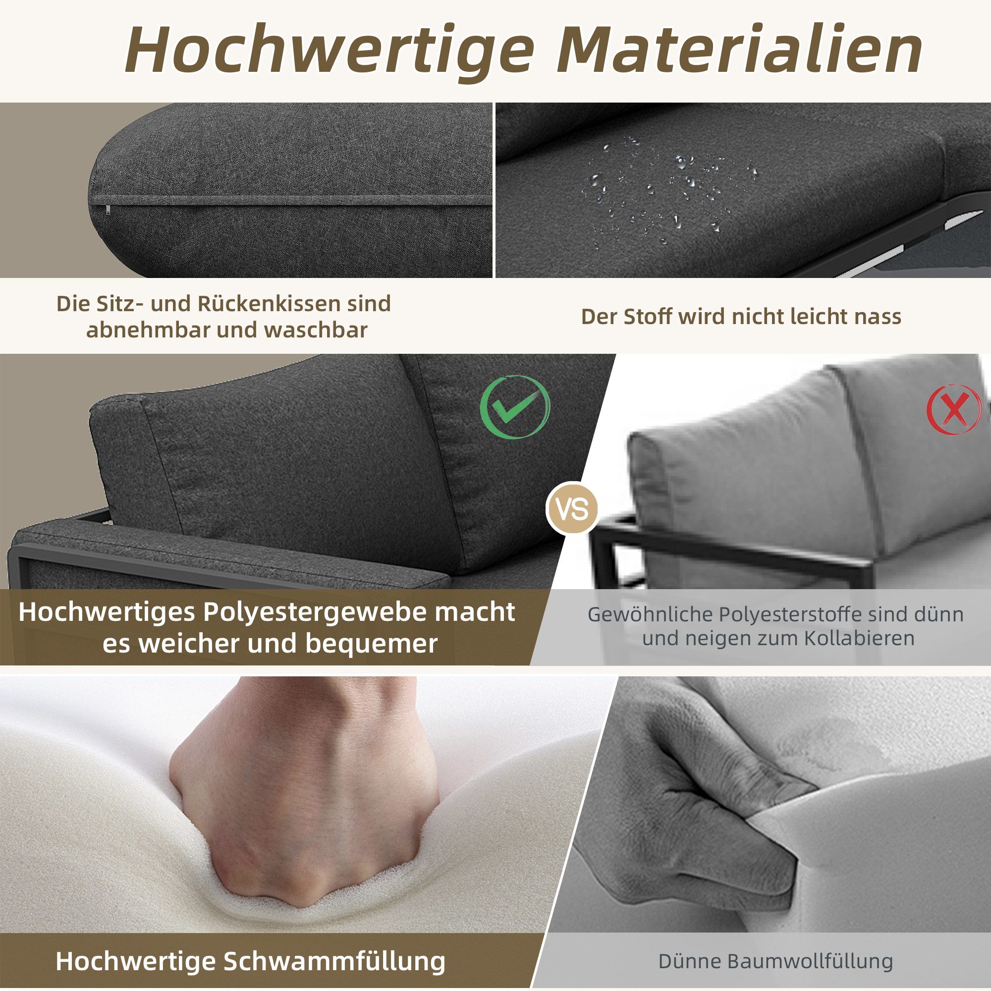 Merax Gartenlounge-Set, (Terrassenmöbel Gartensofa Gartengarnitur Sitzgruppe für 4-5 Personen, 4-tlg)