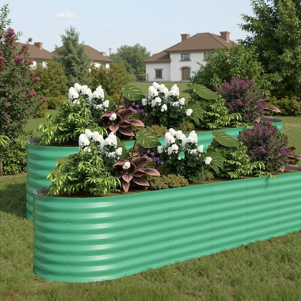 GarveeMore Rasenkante GarveeHome 2er Set Hochbeete verzinktes Metall, Grün 240x60x60cm