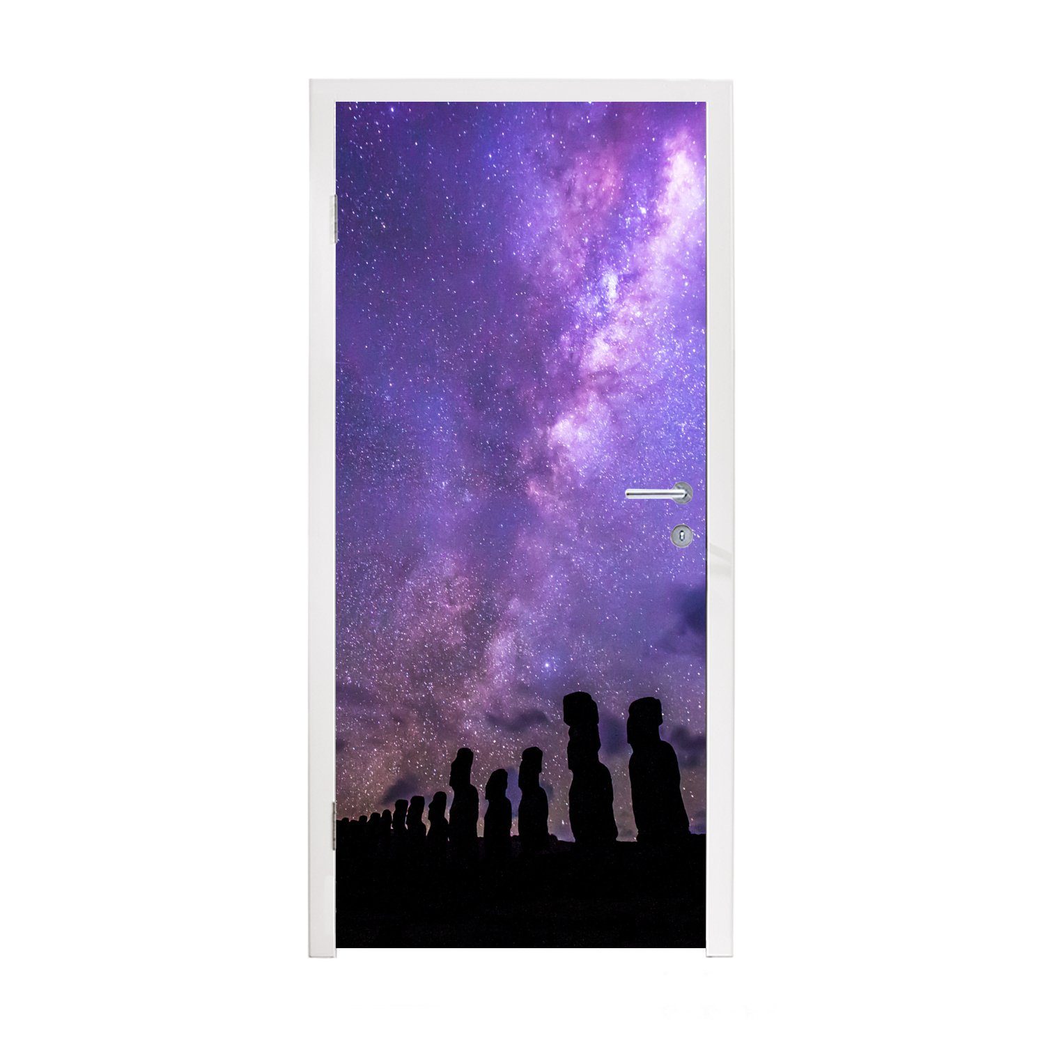Nui, (1 Tür, über für den Rapa Sternenhimmel Moai-Statuen auf Türaufkleber, Fototapete Türtapete 75x205 bedruckt, St), Matt, MuchoWow cm