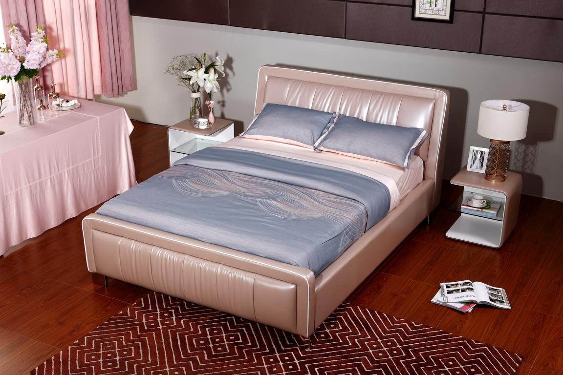 Xlmoebel Lederbett Elegantes Designer Doppelbett mit Lederbezug und luxuriösem Polster (Doppelbett, Designer Bett 2111), Hergestellt in Europa