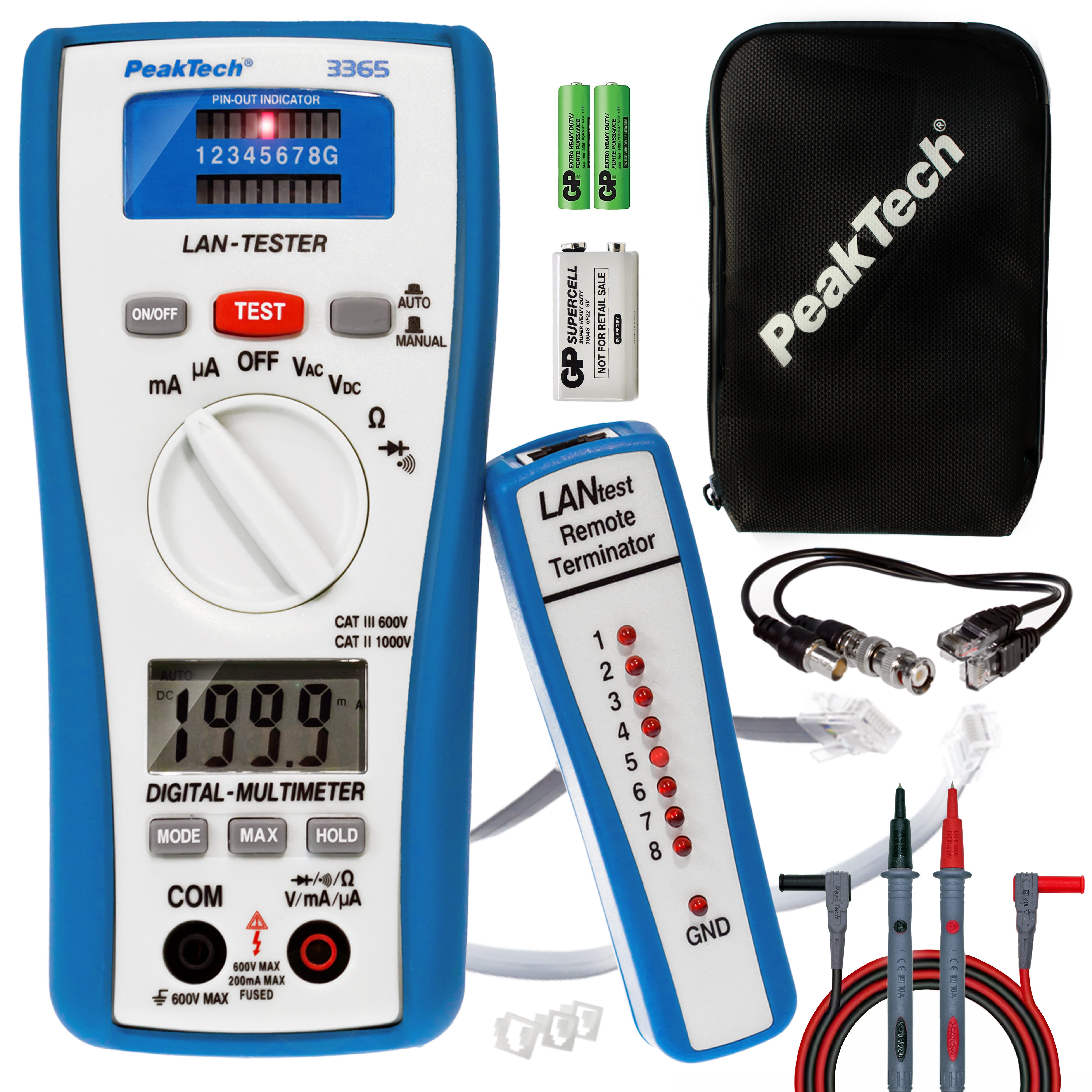 PeakTech Multimeter 600 V LAN Tester & Digitalmultimeter, Kabeltester, 600