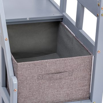 MODFU Kinderbett Holzbett mit Lattenrost (90*200cm, Holzbett, Nachttisch mit USB-Anschluss), ohne Matratze