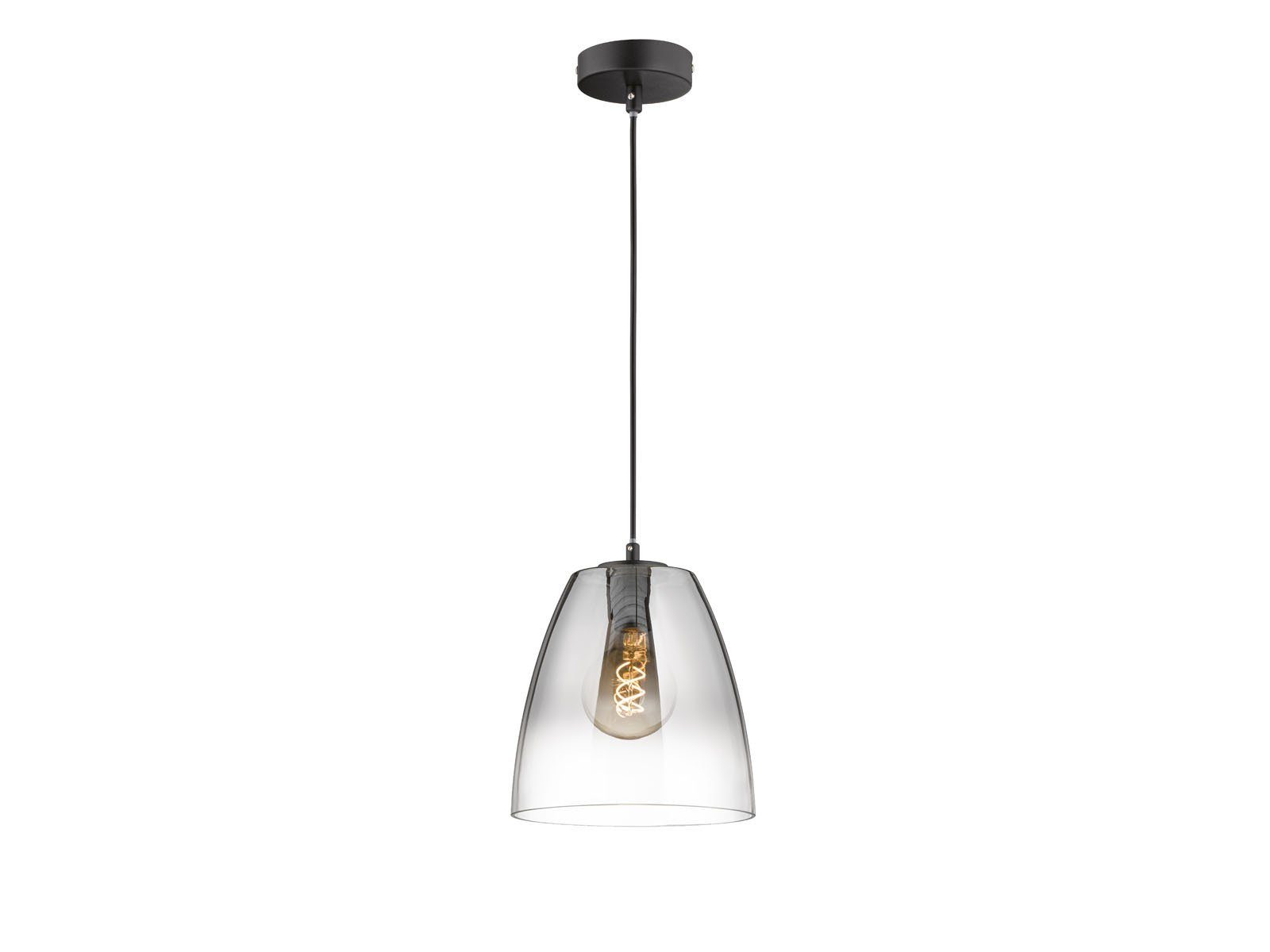 FISCHER & HONSEL LED Pendelleuchte, dimmbar, LED wechselbar, Warmweiß, einflammig hängend mit Lampenschirm Rauchglas Ø 20cm klein