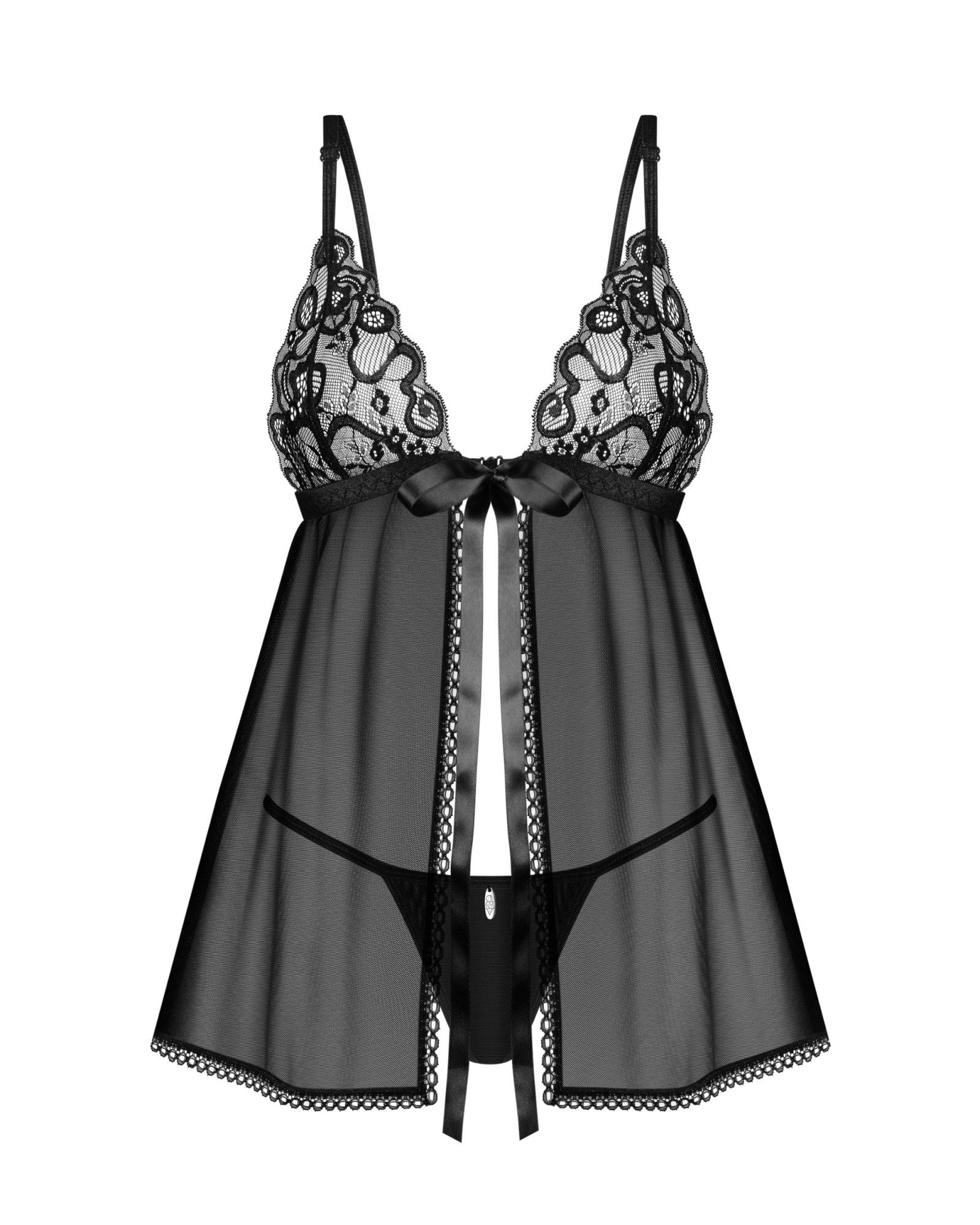Obsessive Negligé Blomentis Babydoll und String - schwarz (2-tlg) mehrstufiger Verschluss und verstellbare Träger
