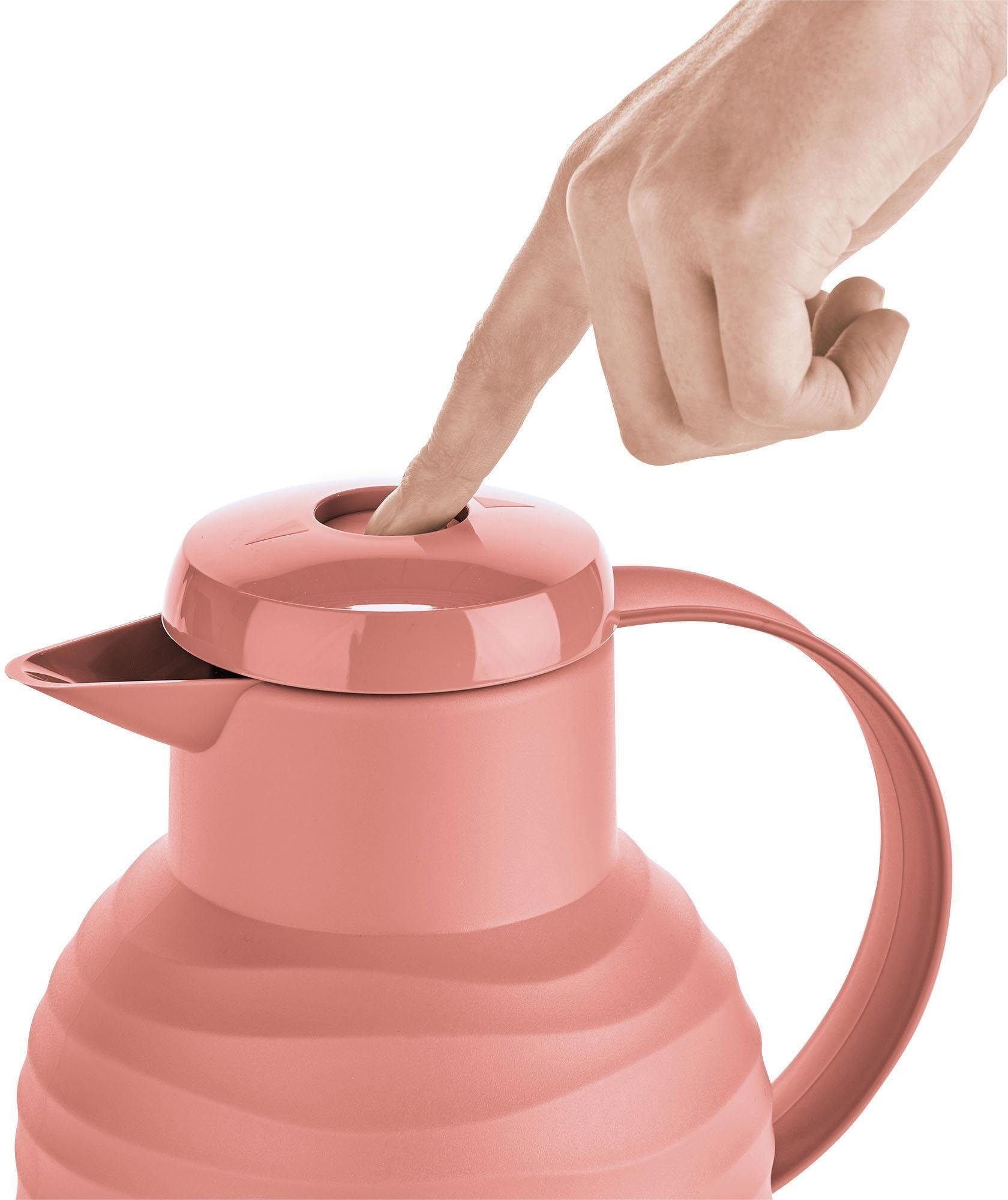 Emsa Isolierkanne Samba Wave, 1 l, Made in Germany, 12h warm/24h kalt, Quick-Press-Deckel, Glaskolben