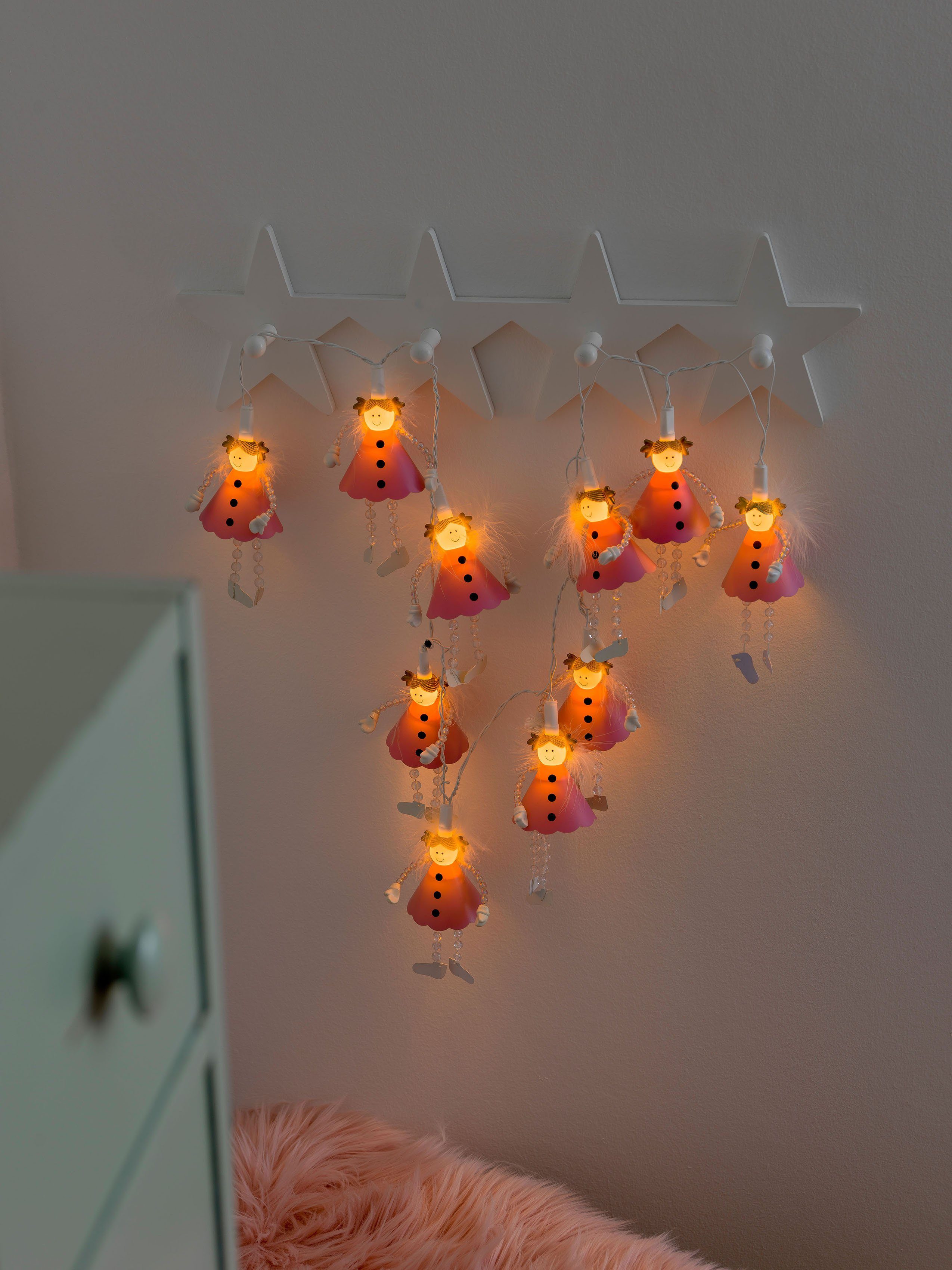 KONSTSMIDE LED-Lichterkette Weihnachtsdeko, 10-flammig, Pinke 10 LED an/aus weiße warm Engel, Dekolichter, Schalter, Dioden