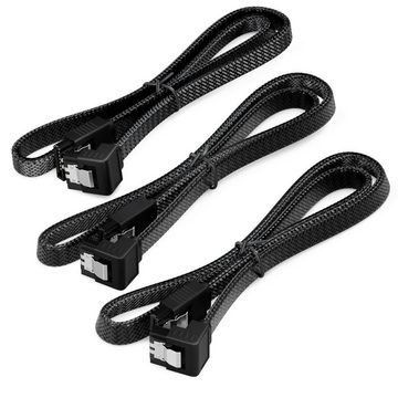 deleyCON deleyCON 3x 50cm SATA 3 Nylon Kabel HDD SSD 1 Stecker 90° Gewinkelt Computer-Kabel