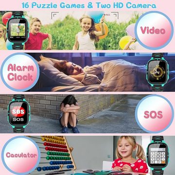 ELEJAFE Smartwatch (1,44 Zoll, Android iOS), SmartWatch Kinder 16 Spiele-MP3 Musik Taschenlampe Wecker Geschenk