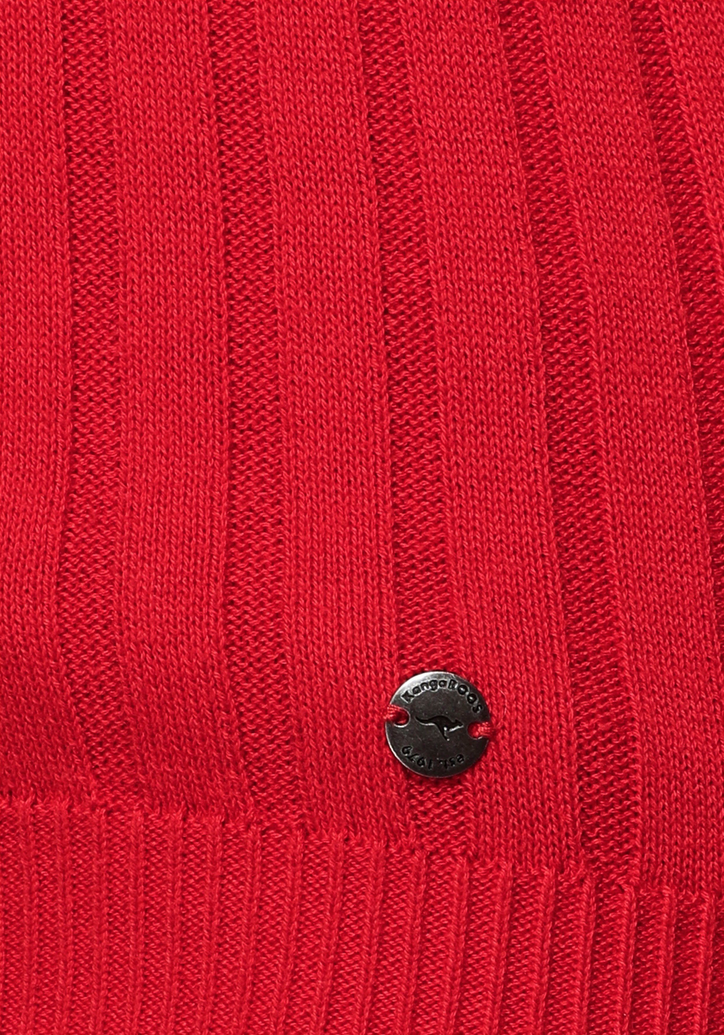 Damen Pullover KangaROOS Strickpullover mit kontrastfarbener Kapuzeninnenseite und Logodruck auf dem Arm