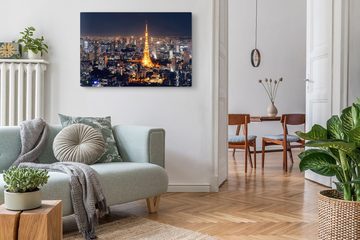 Sinus Art Leinwandbild 120x80cm Wandbild auf Leinwand Eiffelturm in Tokio Japan Nacht Großsta, (1 St)