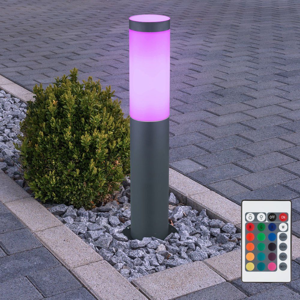 Außen Farbwechsel, Edelstahl Warmweiß, Leuchte inklusive, Garten Steh Sockel FERNBEDIENUNG etc-shop LED Leuchtmittel Außen-Stehlampe, Lampe