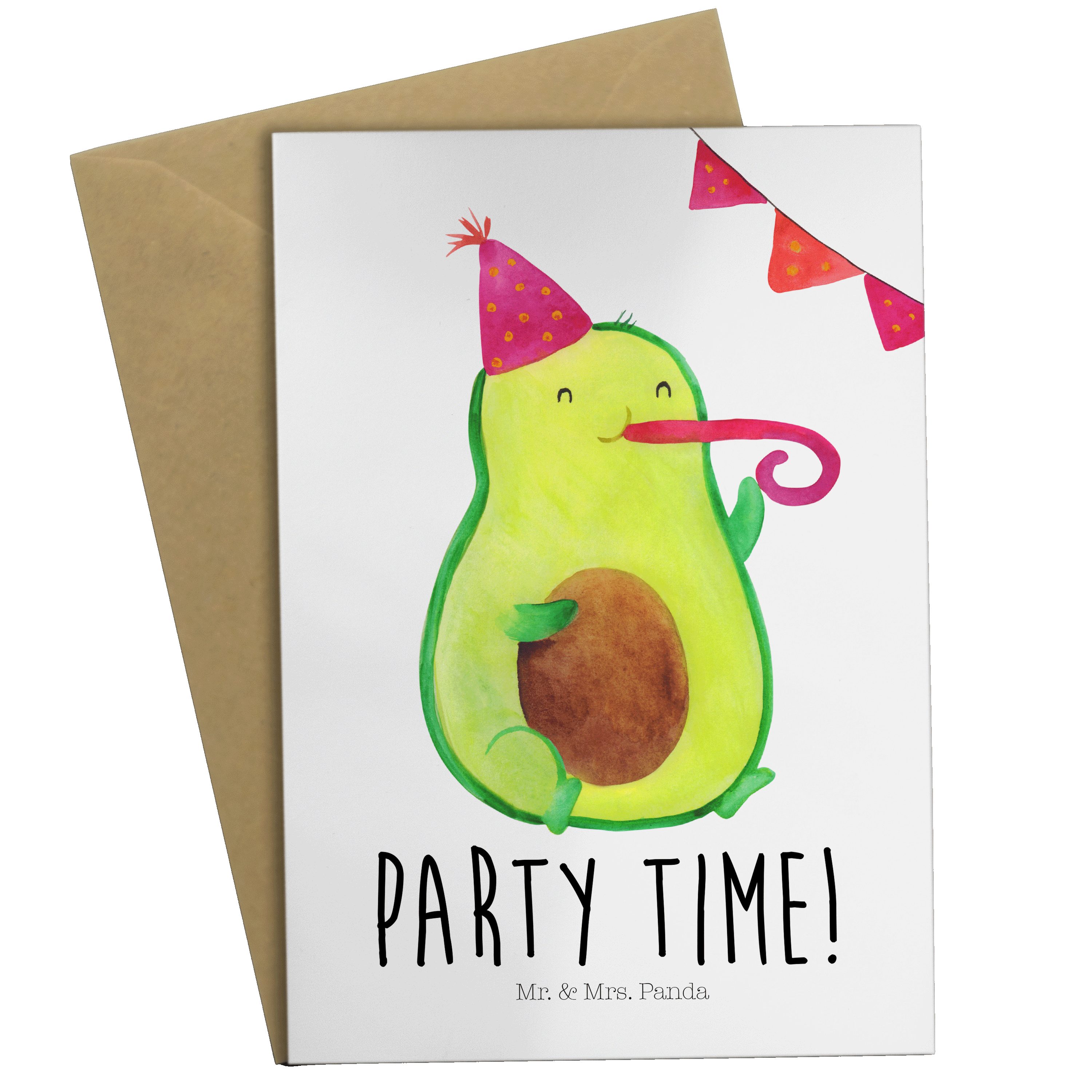 Mr. & Mrs. Panda Grußkarte Avocado Party Time - Weiß - Geschenk, Karte, Gesund, Veggie, Glücklic | Grußkarten