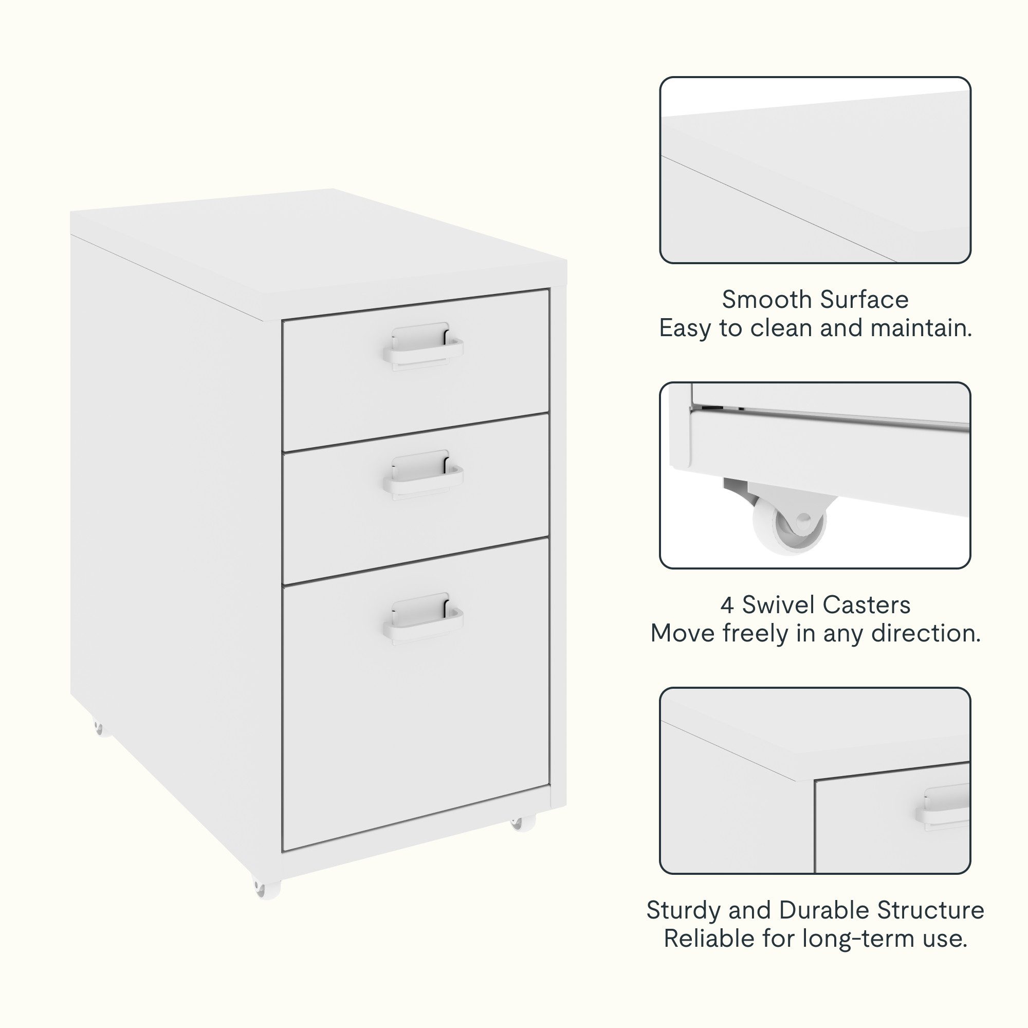 FLEXISPOT Container Rollcontainer für Ihr Büro&Home-Office, 28x48x41 cm (mobiler Aktenschrank mit 3 Schubladen, mit Rollen, Büroschrank)
