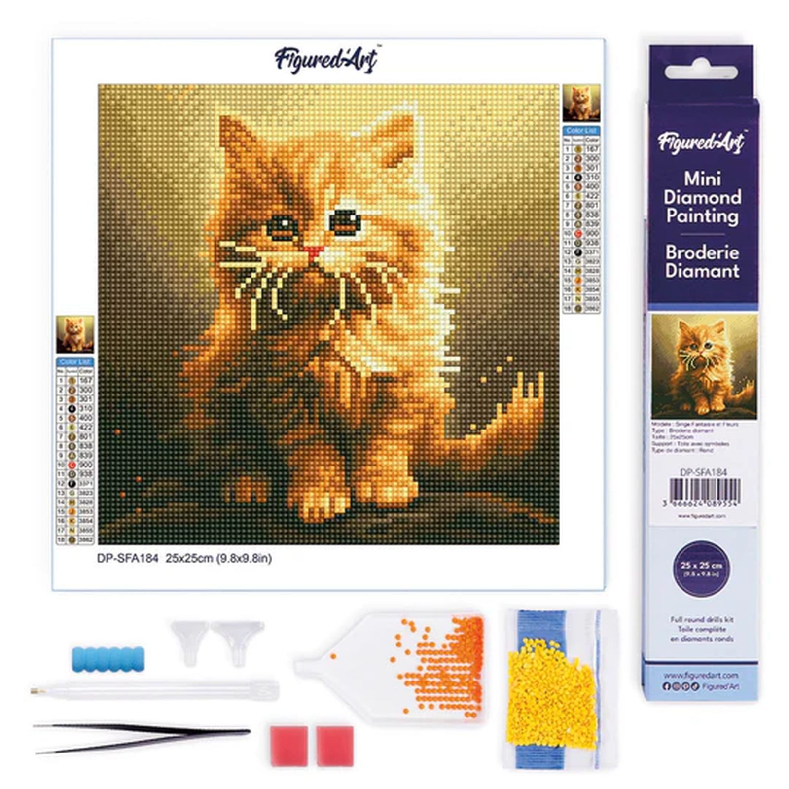 Figured'Art Kreativset Mini Daimond Paiting Set, (25 x 25 cm, ohne Holzkeilrahmen), Runde Steine