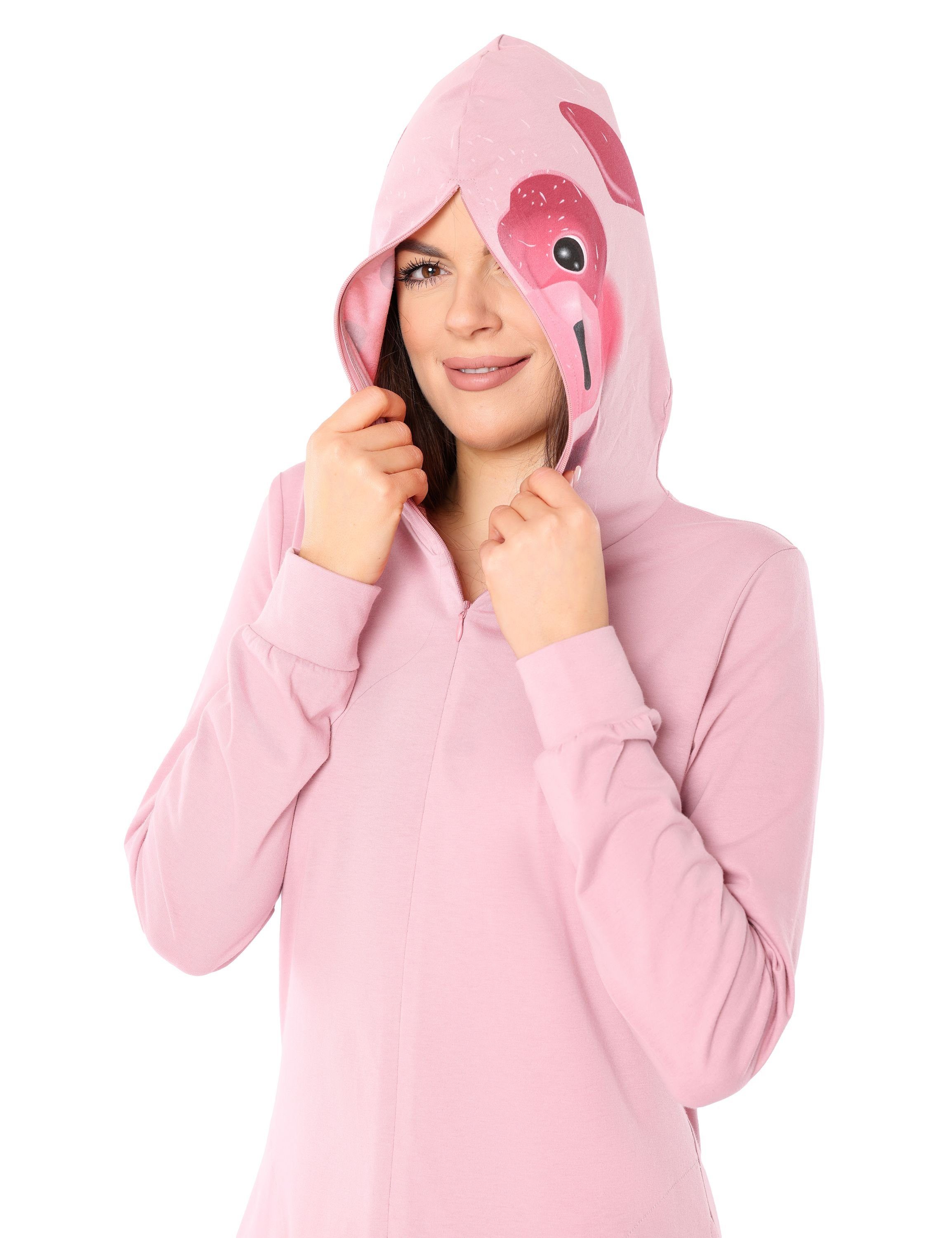 Jumpsuit Schlafanzug Rosa Damen aus ohne Kapuze LA40-234 mit Ladeheid Baumwolle Schlafoverall Schweinchen