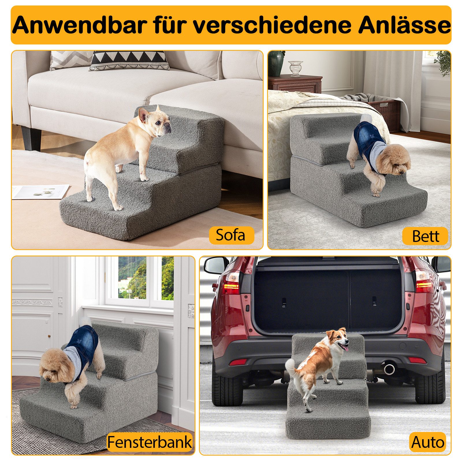 KOMFOTTEU Haustiertreppe, Hundetreppe mit Weichem Fleece Bezug günstig online kaufen